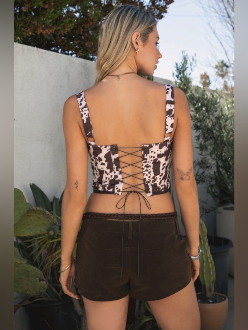 Sable Low Square Neck Cow Print Bustier Top - Picture 3 of 4